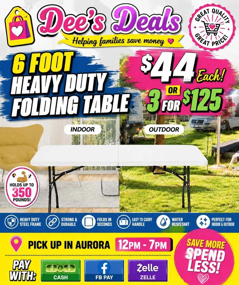6 foot folding tables BRAND NEW IN BOX ONLY $44 or 3 for $125 - photo 2