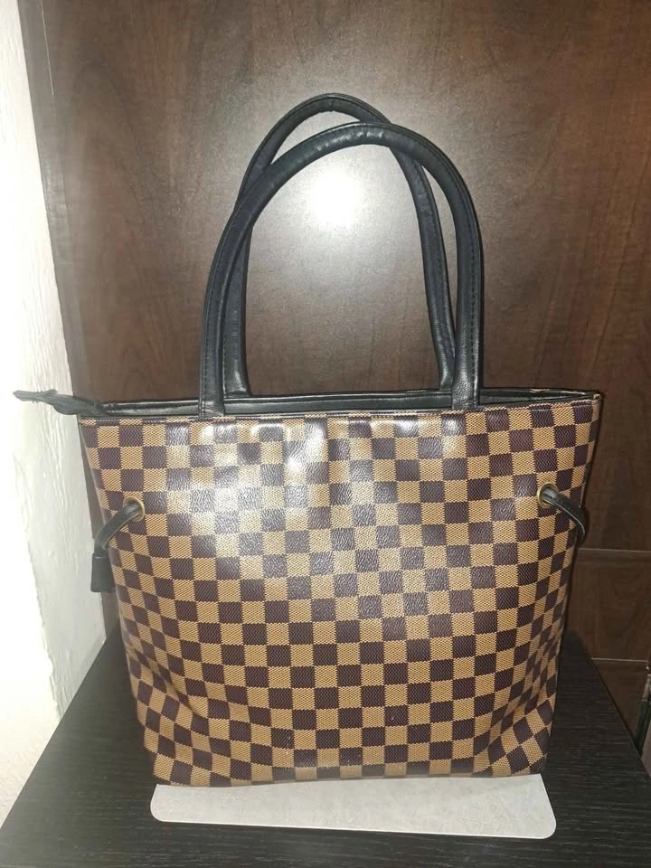 Tote Bag with Brown Check Pattern