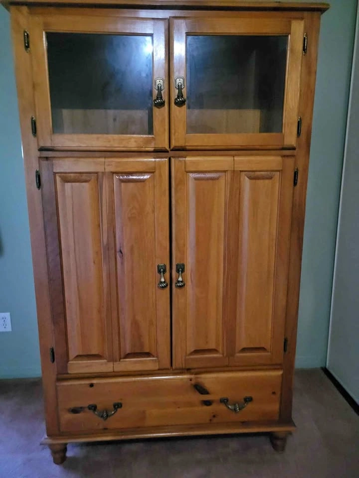 Wooden Armoire with Glass Doors