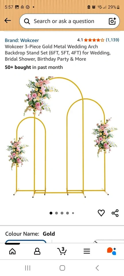 3-Piece Gold Metal Arch Backdrop Stand Set (6FT, 5FT, 4FT)
