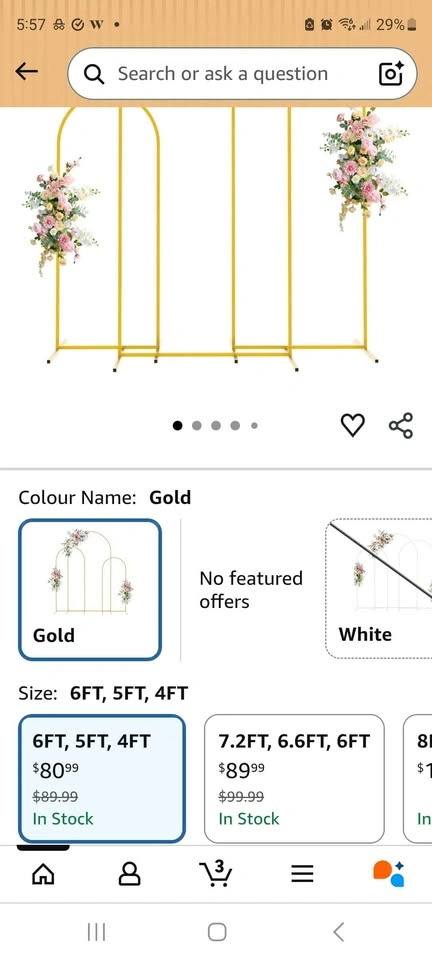 3-Piece Gold Metal Arch Backdrop Stand Set (6FT, 5FT, 4FT) - photo 2