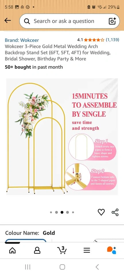 3-Piece Gold Metal Arch Backdrop Stand Set (6FT, 5FT, 4FT) - photo 4
