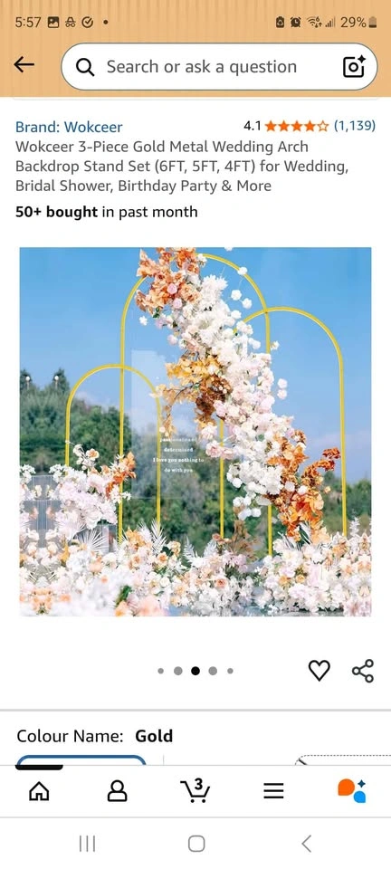 3-Piece Gold Metal Arch Backdrop Stand Set (6FT, 5FT, 4FT) - photo 5