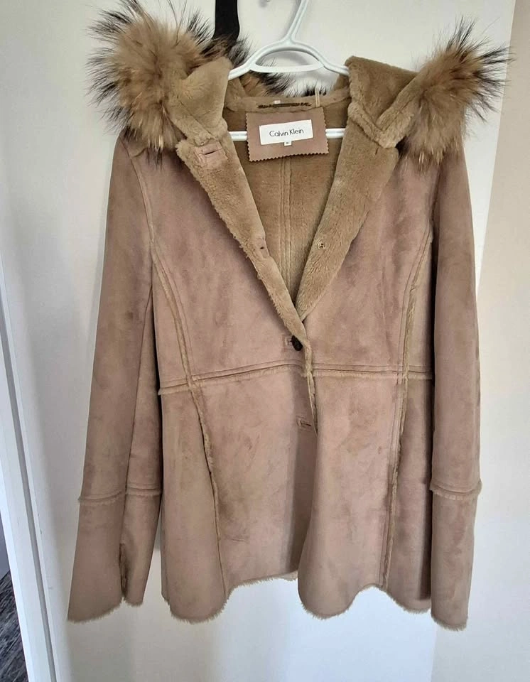 Calvin Klein Faux Suede Shearling Coat
