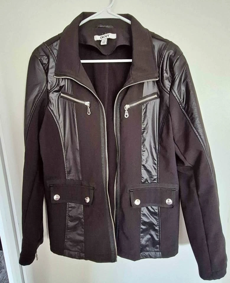 DKNY Black Moto Jacket Mixed Material Size M
