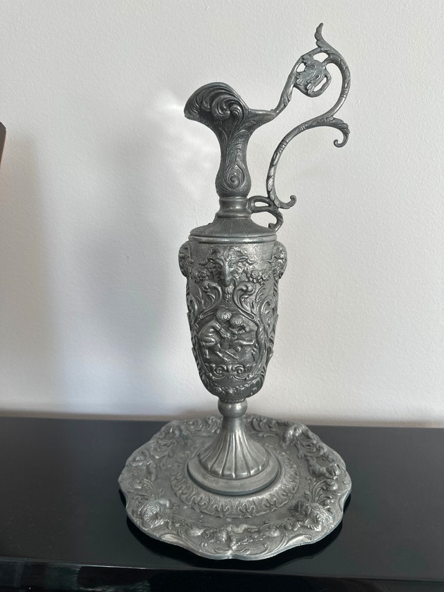 Vintage Italian Peltrato 90% Pewter Ewer and Underplate
