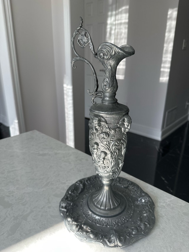 Vintage Italian Peltrato 90% Pewter Ewer and Underplate - photo 3