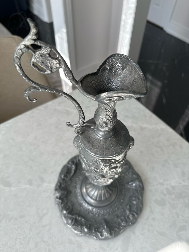 Vintage Italian Peltrato 90% Pewter Ewer and Underplate - photo 4