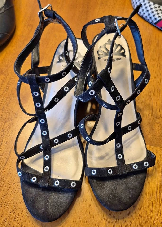 Fergalicious by Fergie Black Grommet Wedge Sandals