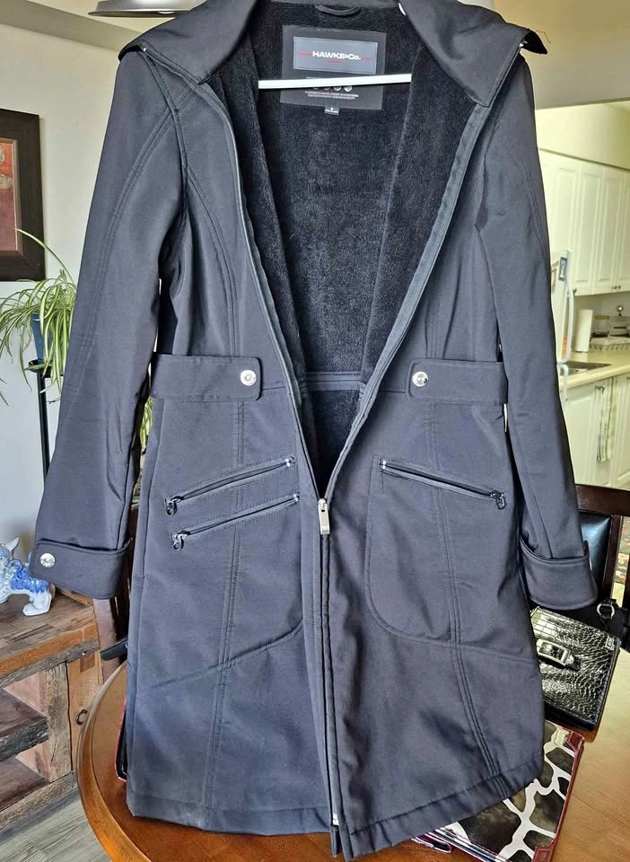 HAWKE & Co. Sport Black Hooded Fleece Lined Long Coat size small