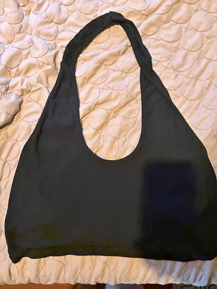 Black Ribbed Halter Crop 2XL