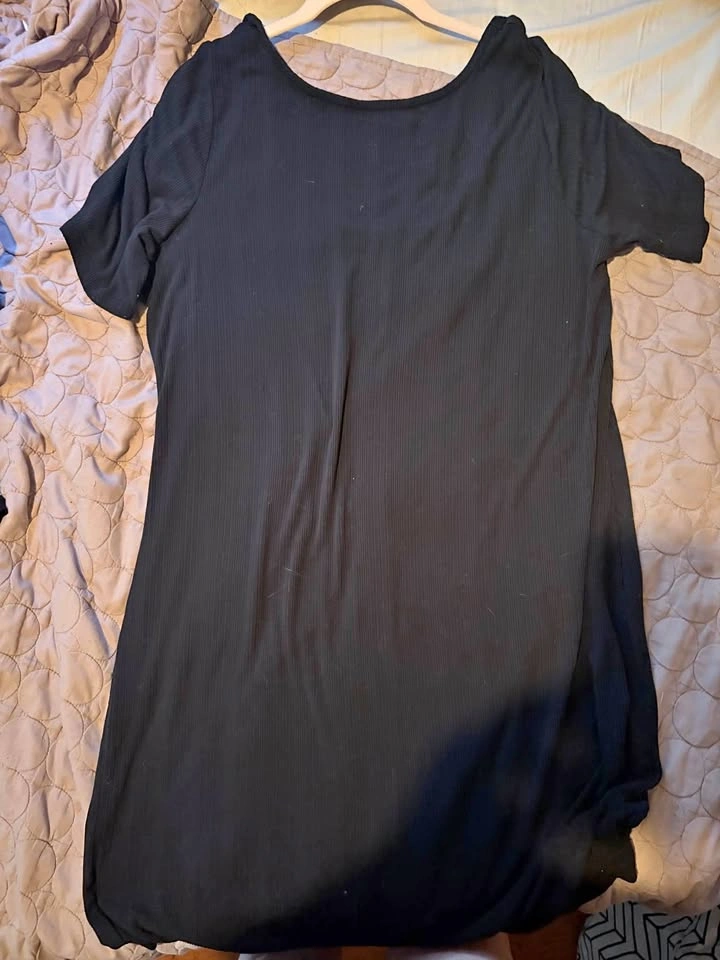 Black Ribbed Tee Dress — XL