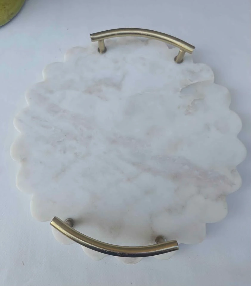 Ashland Easter Meadow Marble Tray with Brass Handles - photo 4