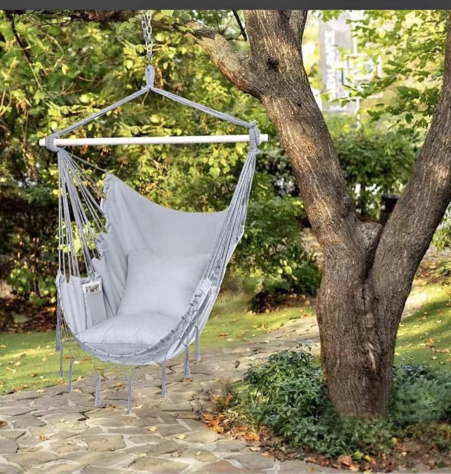 Lulladle hanging hammock chair with tassels and pillows