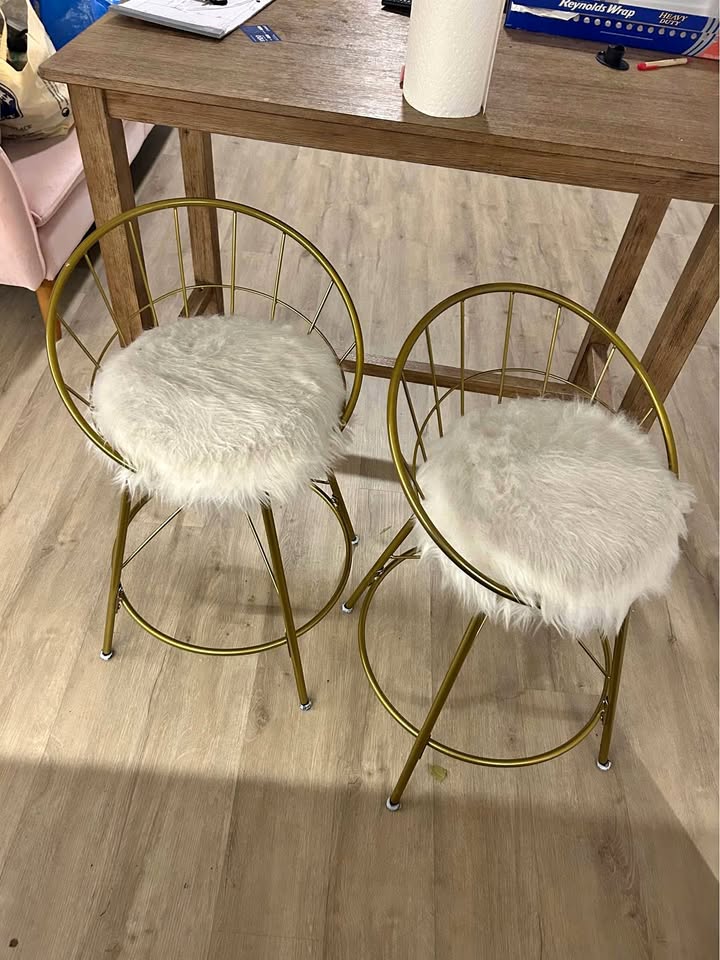 Fuzzy White Bar Stools