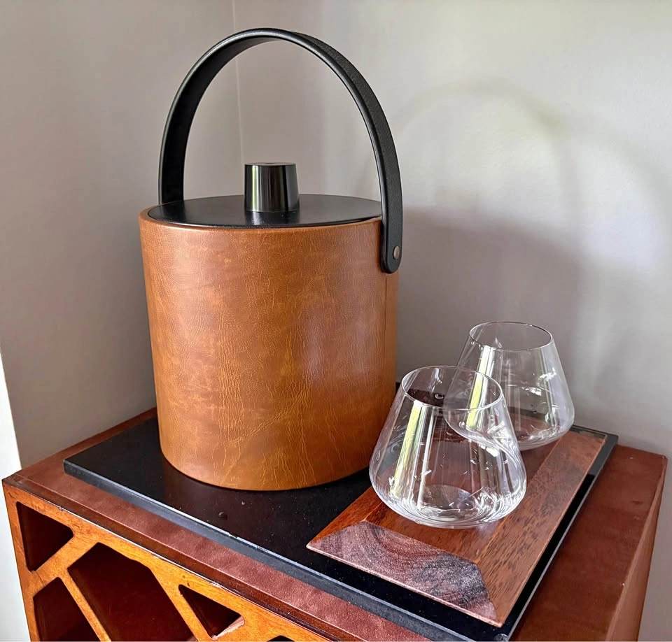 Vintage Mid-Century Modern Irvinware Faux Leather Ice Bucket