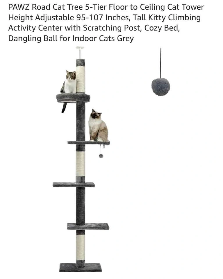 PAWZ Road 5-Tier Floor to Ceiling Cat Tree 95-107 Inches
