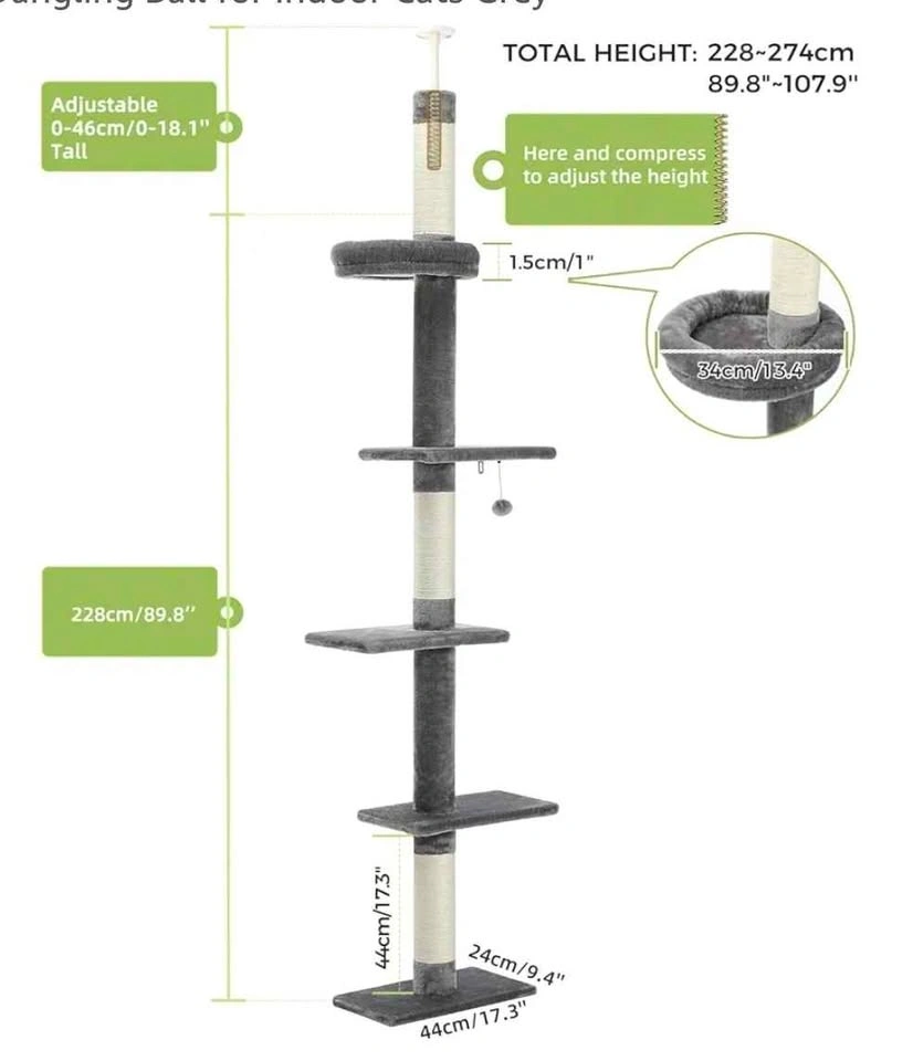 PAWZ Road 5-Tier Floor to Ceiling Cat Tree 95-107 Inches - photo 2