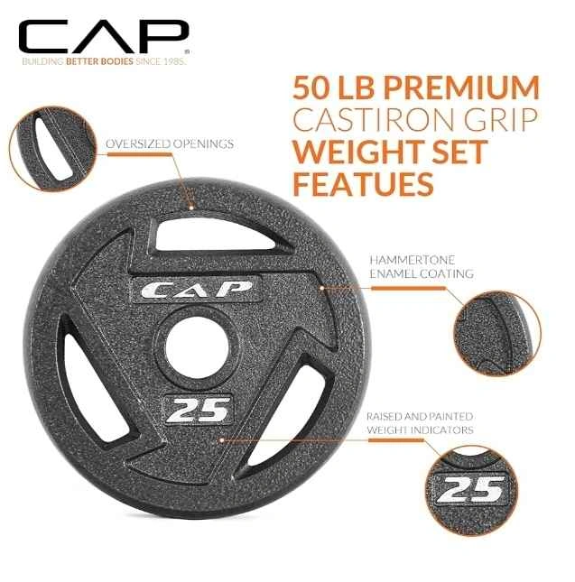 CAP 50 LB Premium Cast Iron Grip Weight Set / 25 lbs each x 2 - photo 3