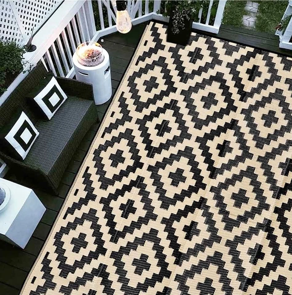 Waterproof Outdoor Rug 9x12 ft, Plastic Reversible Rug