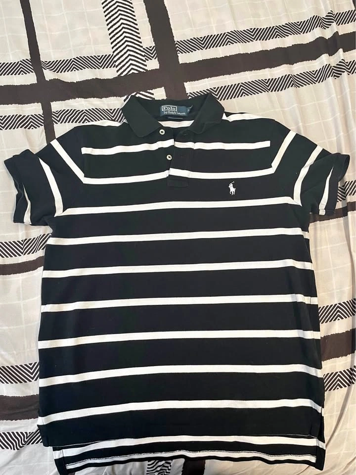 Polo by Ralph Lauren black white striped polo shirt M