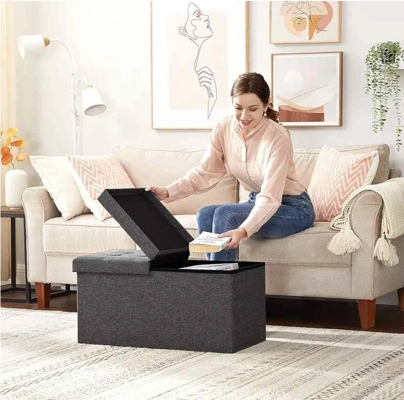 SONGMICS Foldable Storage Bench, 80L, Grey