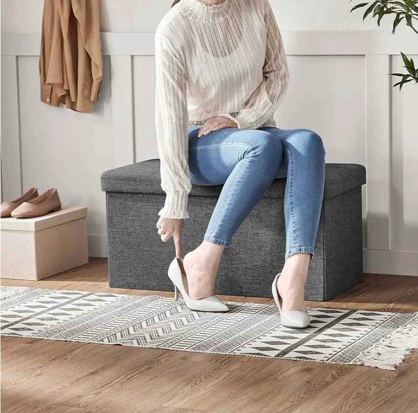 SONGMICS Foldable Storage Bench, 80L, Grey - photo 4