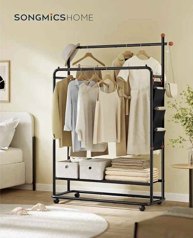Double-Rod Clothes Rack, Clothing Rack on Wheels