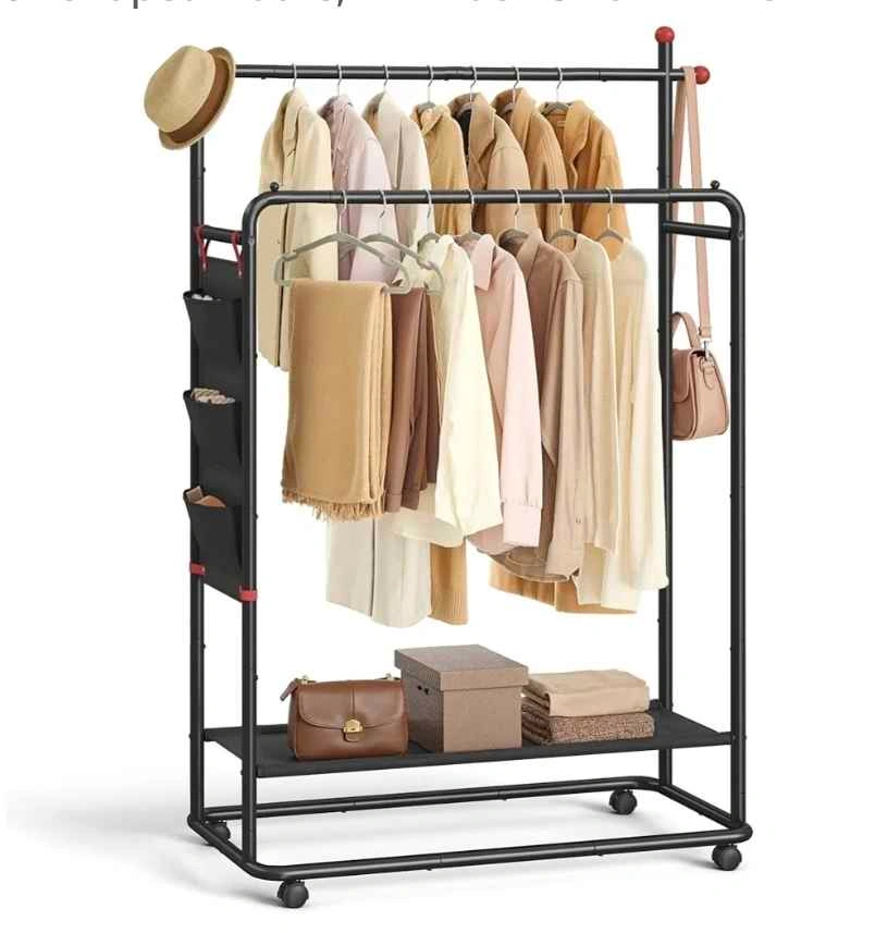 Double-Rod Clothes Rack, Clothing Rack on Wheels - photo 2