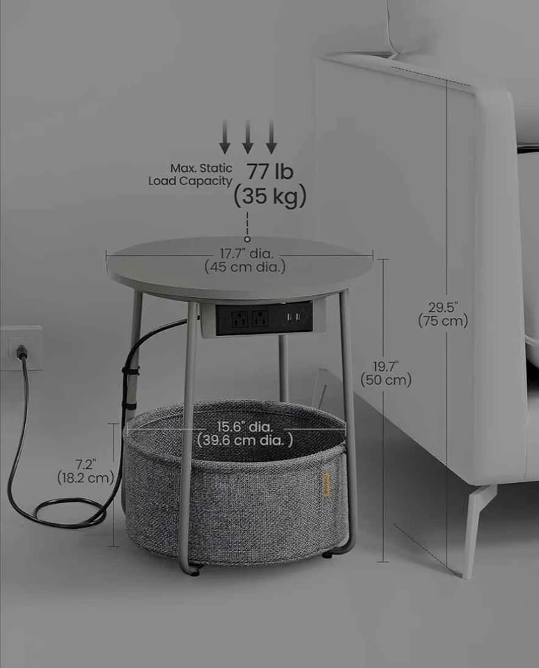 Small Round Side End Table with Charging Station - photo 2