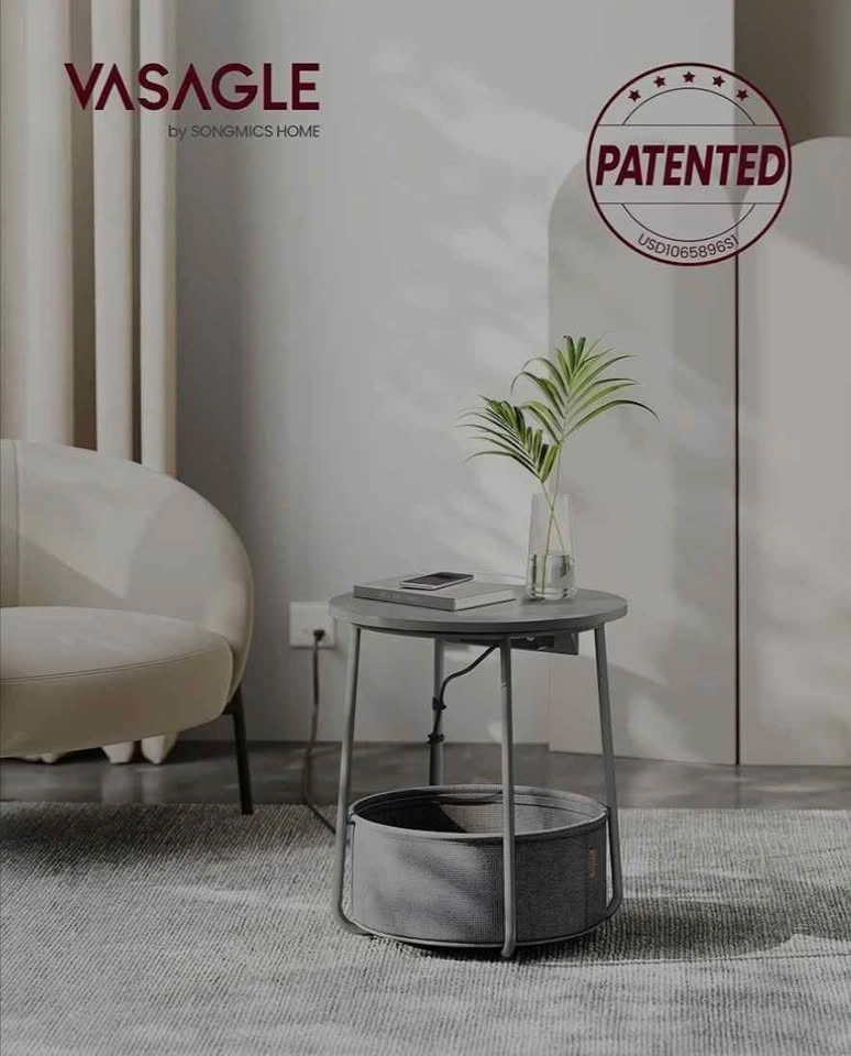 Small Round Side End Table with Charging Station - photo 3