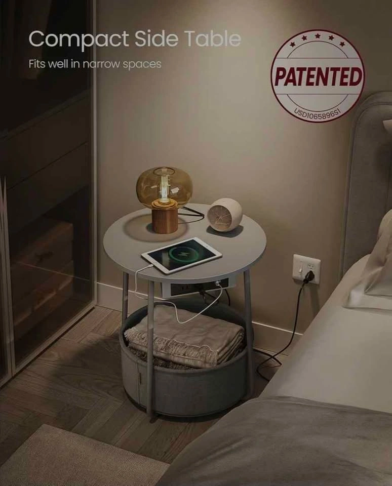 Small Round Side End Table with Charging Station - photo 4