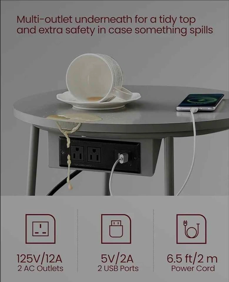 Small Round Side End Table with Charging Station - photo 5