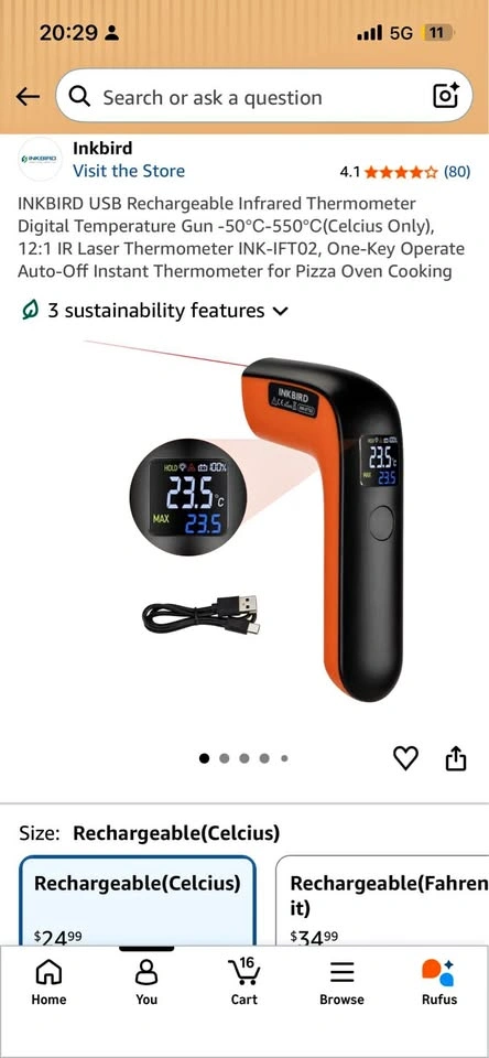 INKBIRD USB Rechargeable Infrared Thermometer -50℃-550℃