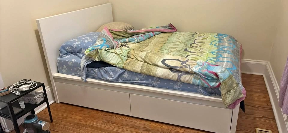 Ikea MALM double/full bed frame with 2 storage boxes