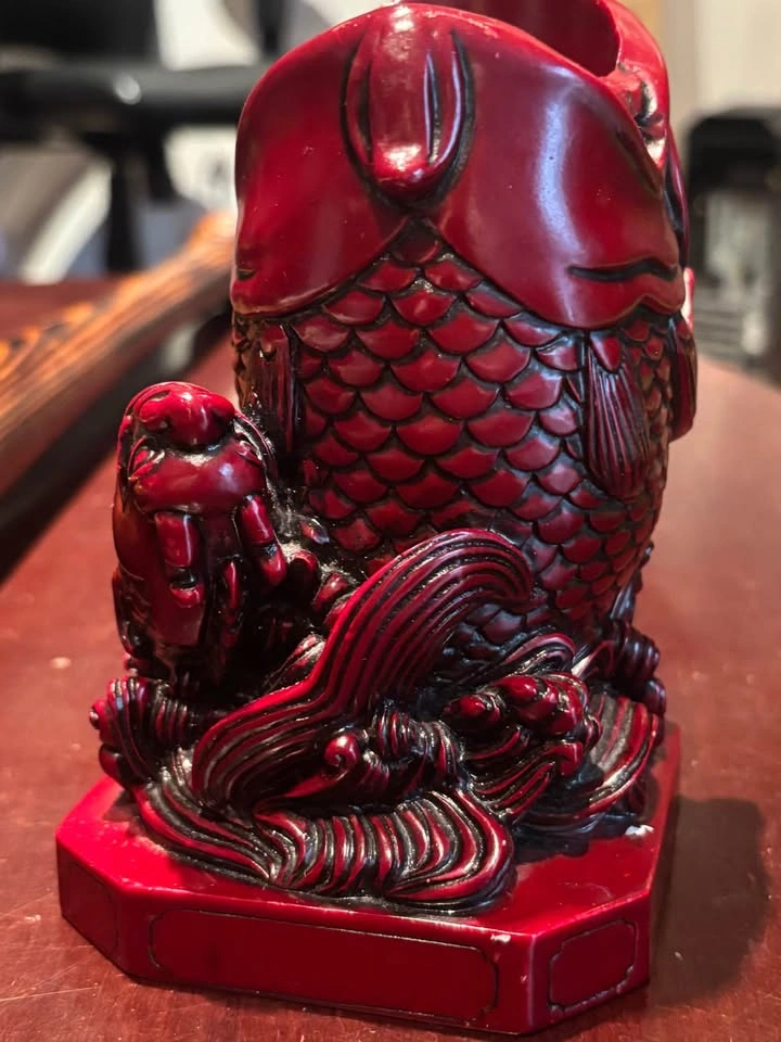 Red Glazed Ceramic Koi Dragon Fish Vase Figurine - Feng Shui - photo 2