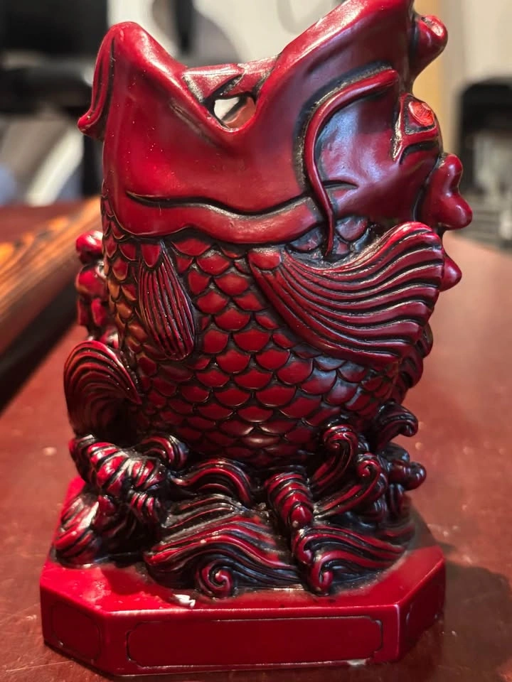 Red Glazed Ceramic Koi Dragon Fish Vase Figurine - Feng Shui - photo 3