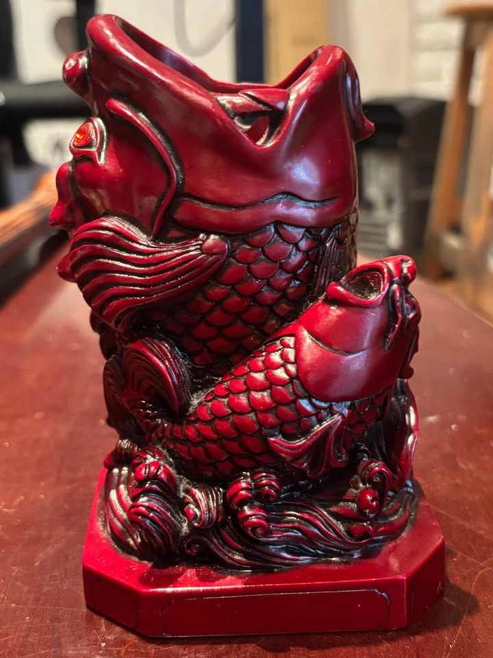 Red Glazed Ceramic Koi Dragon Fish Vase Figurine - Feng Shui - photo 4