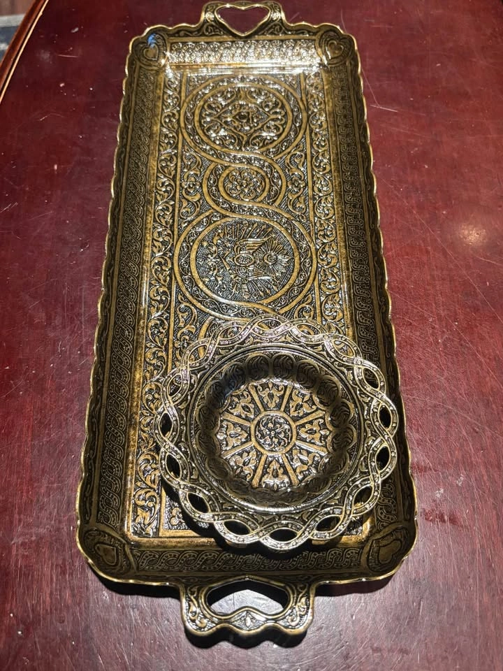 Ornate Turkish Brass Tray with Bowl - A&R Made in Turkey - photo 2