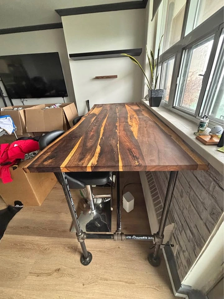 Live Edge Walnut Bar Table with Industrial Pipe Base