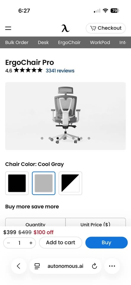 Autonomous Gray White Mesh Ergonomic Office Chair Adjustable - photo 3