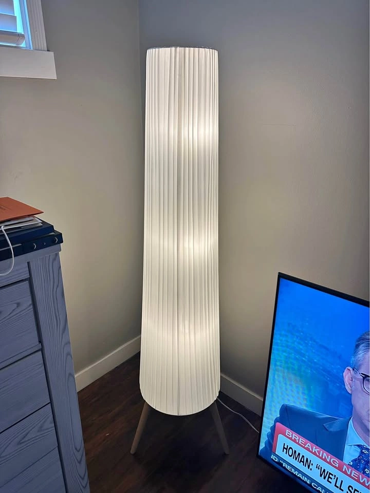 White Pleated Floor Lamp with Wooden Legs 5'5"