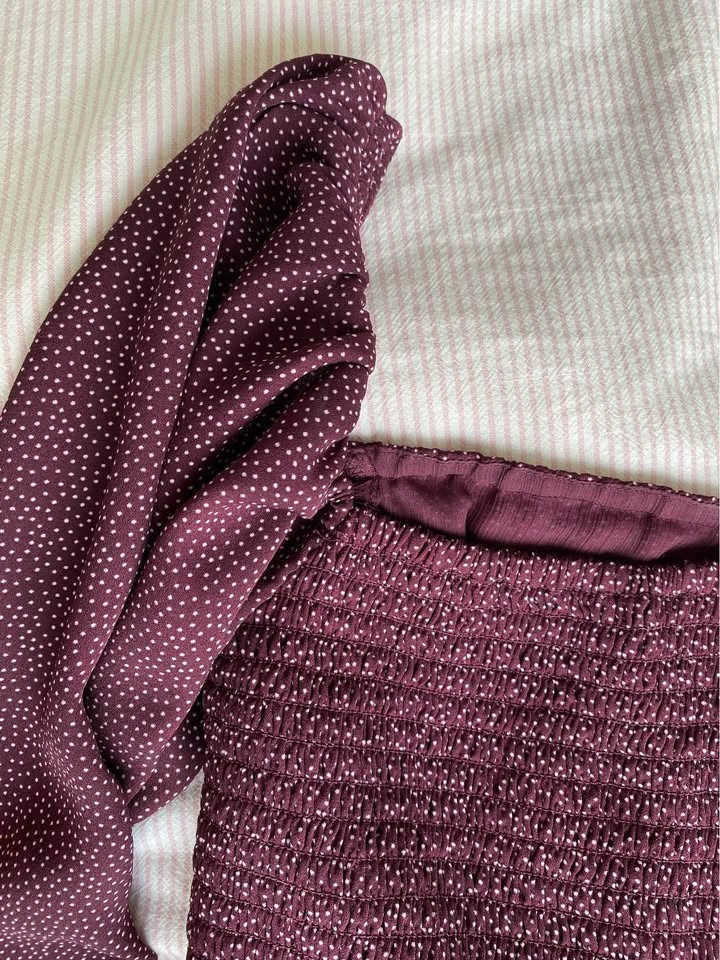 Abercrombie XS Burgundy Polka Dot Square Neck Smocked Blouse - photo 2