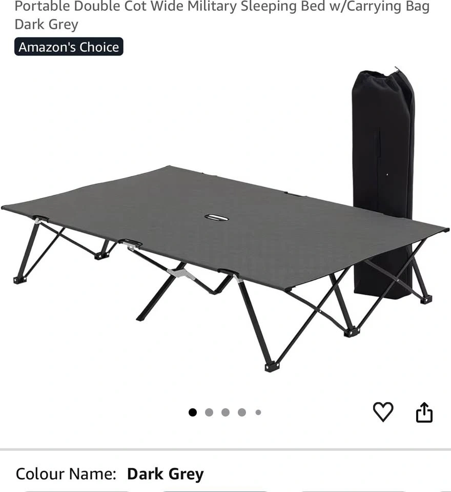 Portable Double Cot Bed w/Carrying Bag Dark Grey - photo 2