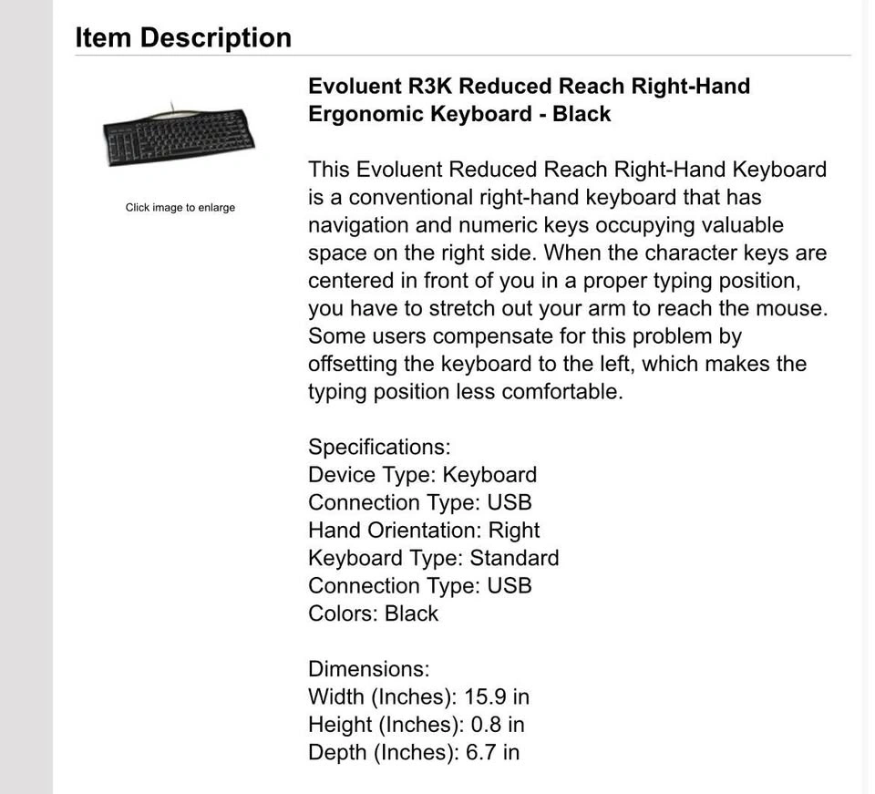BRAND NEW! Evoluent R3K Reduced Reach Right-Hand Keyboard - photo 5