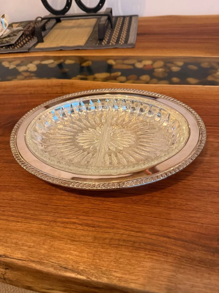 Silver plated crudités platter with glass insert - photo 2