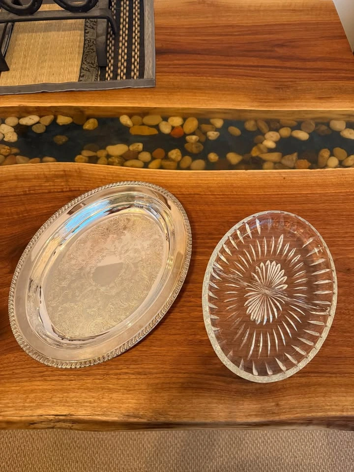Silver plated crudités platter with glass insert - photo 3