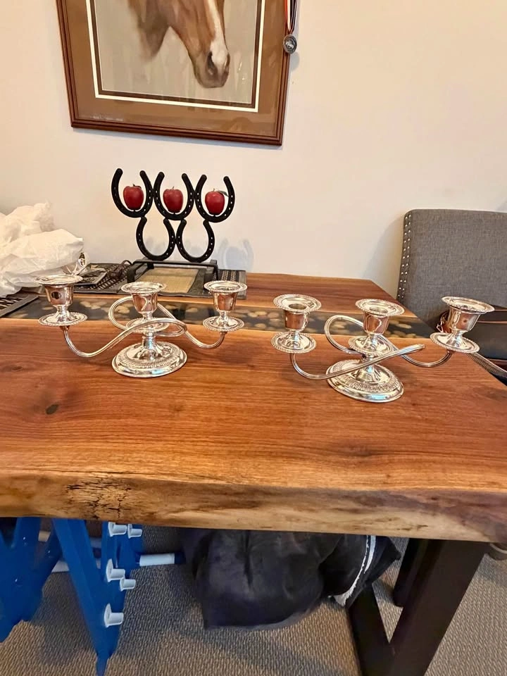 Set of 2 Sheffield silver plate 3 candle candelabras