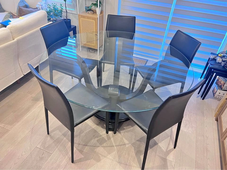 Glass Top Dining Table with 8 Chairs