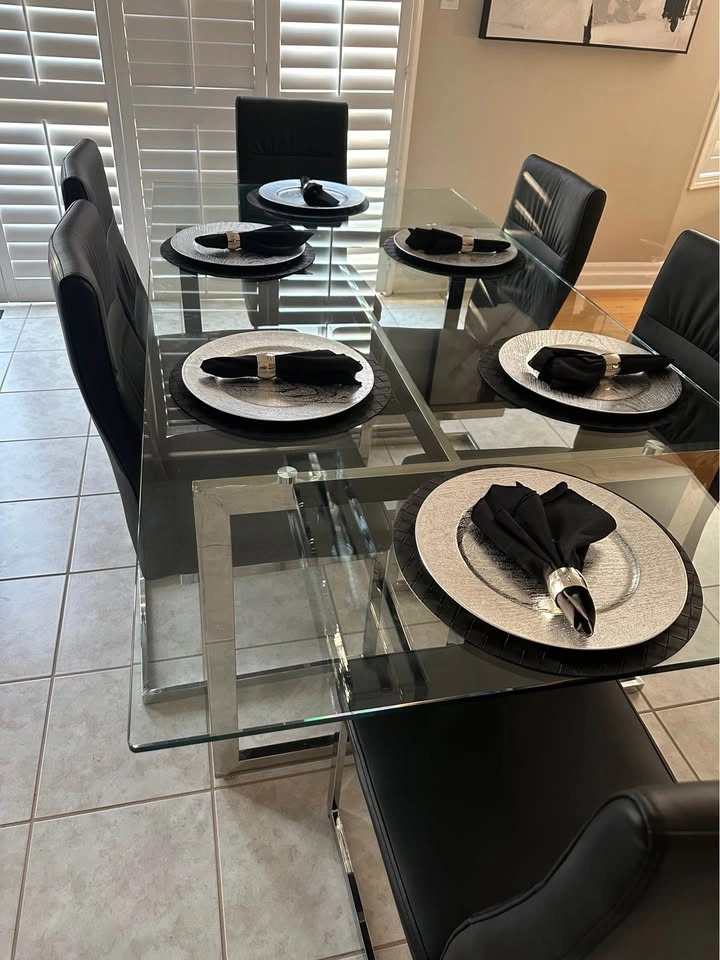 Modern Glass Dining Table Set with 6 Chairs – Excellent Conditio - photo 3